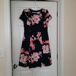 Jessica Howard Navy Blue Dress with Pink Floral Pattern Size 12